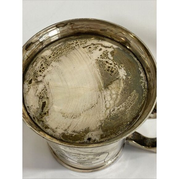 Antique Pair Silverplate British Stein Tankard Hand Etched Lion Crest Guild - Picture 13 of 15